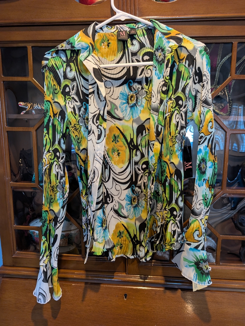 M Milano NWT Ribbed Floral Print Cardigan/Wrap Top – Green, Yellow & Blue, Size